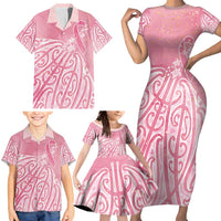Breast Cancer Awareness Maori Family Matching Short Sleeve Bodycon Dress and Hawaiian Shirt Kia Kaha Kia Maia Kia Manawanui - Polynesian Pride