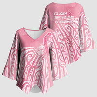 Breast Cancer Awareness Maori Kimono Sleeve Blouse Kia Kaha Kia Maia Kia Manawanui - Polynesian Pride