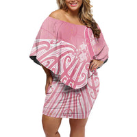 Breast Cancer Awareness Maori Off Shoulder Short Dress Kia Kaha Kia Maia Kia Manawanui - Polynesian Pride