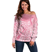 Breast Cancer Awareness Maori Off Shoulder Sweater Kia Kaha Kia Maia Kia Manawanui - Polynesian Pride