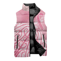 Breast Cancer Awareness Maori Sleeveless Puffer Jacket Kia Kaha Kia Maia Kia Manawanui - Polynesian Pride