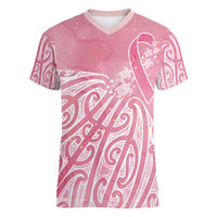 Breast Cancer Awareness Maori Women V-Neck T-Shirt Kia Kaha Kia Maia Kia Manawanui - Polynesian Pride