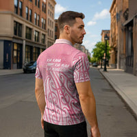 Breast Cancer Awareness Maori Zipper Polo Shirt Kia Kaha Kia Maia Kia Manawanui - Polynesian Pride