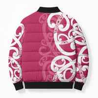 Breast Cancer Awareness Maori Bomber Puffer Jacket Koru Kowhaiwhai - Polynesian Pride