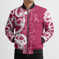 Breast Cancer Awareness Maori Bomber Puffer Jacket Koru Kowhaiwhai - Polynesian Pride