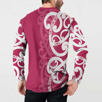 Breast Cancer Awareness Maori Button Sweatshirt Koru Kowhaiwhai - Polynesian Pride