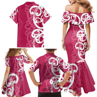 Breast Cancer Awareness Maori Family Matching Mermaid Dress and Hawaiian Shirt Koru Kowhaiwhai - Polynesian Pride