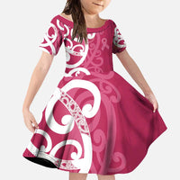 Breast Cancer Awareness Maori Family Matching Short Sleeve Bodycon Dress and Hawaiian Shirt Koru Kowhaiwhai - Polynesian Pride