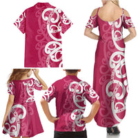 Breast Cancer Awareness Maori Family Matching Summer Maxi Dress and Hawaiian Shirt Koru Kowhaiwhai - Polynesian Pride