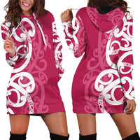 Breast Cancer Awareness Maori Hoodie Dress Koru Kowhaiwhai - Polynesian Pride
