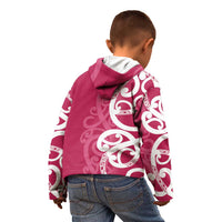 Breast Cancer Awareness Maori Kid Hoodie Koru Kowhaiwhai - Polynesian Pride