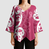 Breast Cancer Awareness Maori Kimono Sleeve Blouse Koru Kowhaiwhai - Polynesian Pride