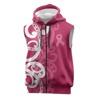 Breast Cancer Awareness Maori Sleeveless Zip Hoodie Koru Kowhaiwhai LT7 Pink - Polynesian Pride