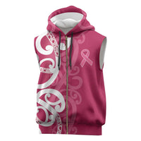 Breast Cancer Awareness Maori Sleeveless Zip Hoodie Koru Kowhaiwhai - Polynesian Pride