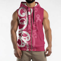 Breast Cancer Awareness Maori Sleeveless Zip Hoodie Koru Kowhaiwhai - Polynesian Pride