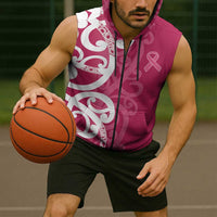Breast Cancer Awareness Maori Sleeveless Zip Hoodie Koru Kowhaiwhai LT7 - Polynesian Pride