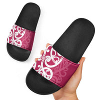 Breast Cancer Awareness Maori Slide Sandals Koru Kowhaiwhai - Polynesian Pride