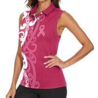 Breast Cancer Awareness Maori Women Sleeveless Polo Shirt Koru Kowhaiwhai - Polynesian Pride