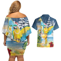Funny Tropical Christmas Couples Matching Off Shoulder Short Dress and Hawaiian Shirt Tis The Season To Get Tipsy
