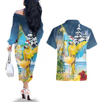 Funny Tropical Christmas Couples Matching Off The Shoulder Long Sleeve Dress and Hawaiian Shirt Tis The Season To Get Tipsy LT7 - Polynesian Pride