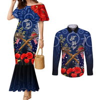 Anzac Couples Matching Mermaid Dress and Long Sleeve Button Shirt Australia Aboriginal Mix New Zealand Slouch Hats LT7 Blue - Polynesian Pride