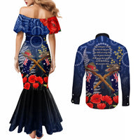 Anzac Couples Matching Mermaid Dress and Long Sleeve Button Shirt Australia Aboriginal Mix New Zealand Slouch Hats LT7 - Polynesian Pride