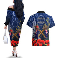 Anzac Couples Matching Off The Shoulder Long Sleeve Dress and Hawaiian Shirt Ausralia Aboriginal Mix New Zealand Slouch Hats LT7 - Polynesian Pride