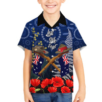 Anzac Family Matching Off Shoulder Long Sleeve Dress and Hawaiian Shirt Australia Aboriginal Mix New Zealand Slouch Hats LT7 Son's Shirt Blue - Polynesian Pride