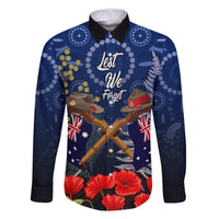 Anzac Family Matching Tank Maxi Dress and Hawaiian Shirt Ausralia Aboriginal Mix New Zealand Slouch Hats LT7 Dad's Shirt - Long Sleeve Blue - Polynesian Pride