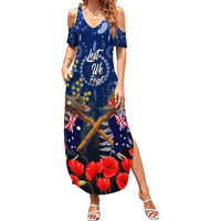 Anzac Summer Maxi Dress Australia Aboriginal Mix New Zealand Slouch Hats LT7 Women Blue - Polynesian Pride