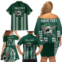 Hawaii Rainbow Warriors Personalized Family Matching Off Shoulder Short Dress and Hawaiian Shirt Kakau Ikakai Laau Pama