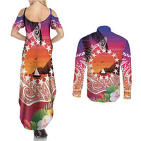 Kia Orana Cook Islands Couples Matching Summer Maxi Dress and Long Sleeve Button Shirt Sunset Dream LT7 - Polynesian Pride