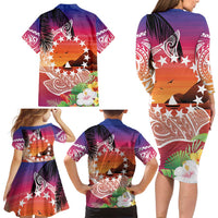 Kia Orana Cook Islands Family Matching Long Sleeve Bodycon Dress and Hawaiian Shirt Sunset Dream