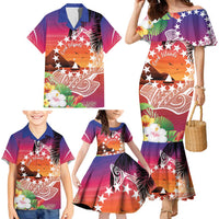 Kia Orana Cook Islands Family Matching Mermaid Dress and Hawaiian Shirt Sunset Dream