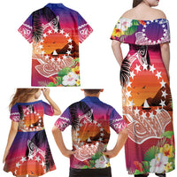 Kia Orana Cook Islands Family Matching Off Shoulder Maxi Dress and Hawaiian Shirt Sunset Dream