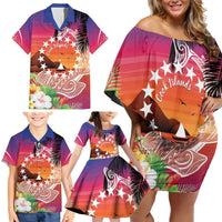 Kia Orana Cook Islands Family Matching Off Shoulder Short Dress and Hawaiian Shirt Sunset Dream