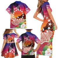 Kia Orana Cook Islands Family Matching Short Sleeve Bodycon Dress and Hawaiian Shirt Sunset Dream