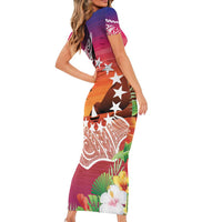 Kia Orana Cook Islands Family Matching Short Sleeve Bodycon Dress and Hawaiian Shirt Sunset Dream