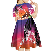 Kia Orana Cook Islands Kid Short Sleeve Dress Sunset Dream LT7 - Polynesian Pride