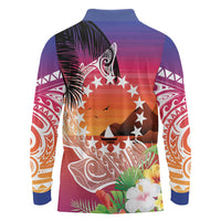 Kia Orana Cook Islands Long Sleeve Polo Shirt Sunset Dream
