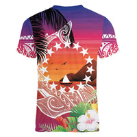 Kia Orana Cook Islands Women V-Neck T-Shirt Sunset Dream