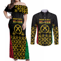 Vanuatu Indipendens Dei Couples Matching Off Shoulder Maxi Dress and Long Sleeve Button Shirt Tribal Sand Drawing LT7 Colorful - Polynesian Pride