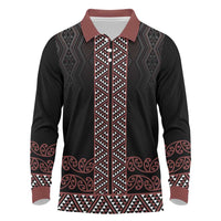 Maori Taniko Patterns Long Sleeve Polo Shirt Brown Niho Taniwha Mix Paatiki Motifs