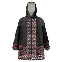 Maori Taniko Patterns Wearable Blanket Hoodie Brown Niho Taniwha Mix Paatiki Motifs LT7 One Size Brown - Polynesian Pride