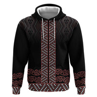 Maori Taniko Patterns Zip Hoodie Brown Niho Taniwha Mix Paatiki Motifs