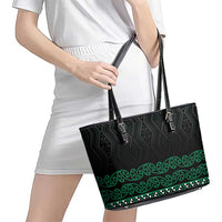 Maori Taniko Patterns Leather Tote Bag Pounamu Niho Taniwha Mix Paatiki Motifs