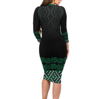Maori Taniko Patterns Long Sleeve Bodycon Dress Pounamu Niho Taniwha Mix Paatiki Motifs