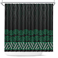 Maori Taniko Patterns Shower Curtain Pounamu Niho Taniwha Mix Paatiki Motifs LT7 Green - Polynesian Pride