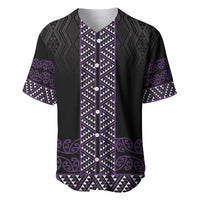 Maori Taniko Patterns Baseball Jersey Purple Niho Taniwha Mix Paatiki Motifs