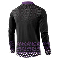 Maori Taniko Patterns Button Sweatshirt Purple Niho Taniwha Mix Paatiki Motifs LT7 - Polynesian Pride